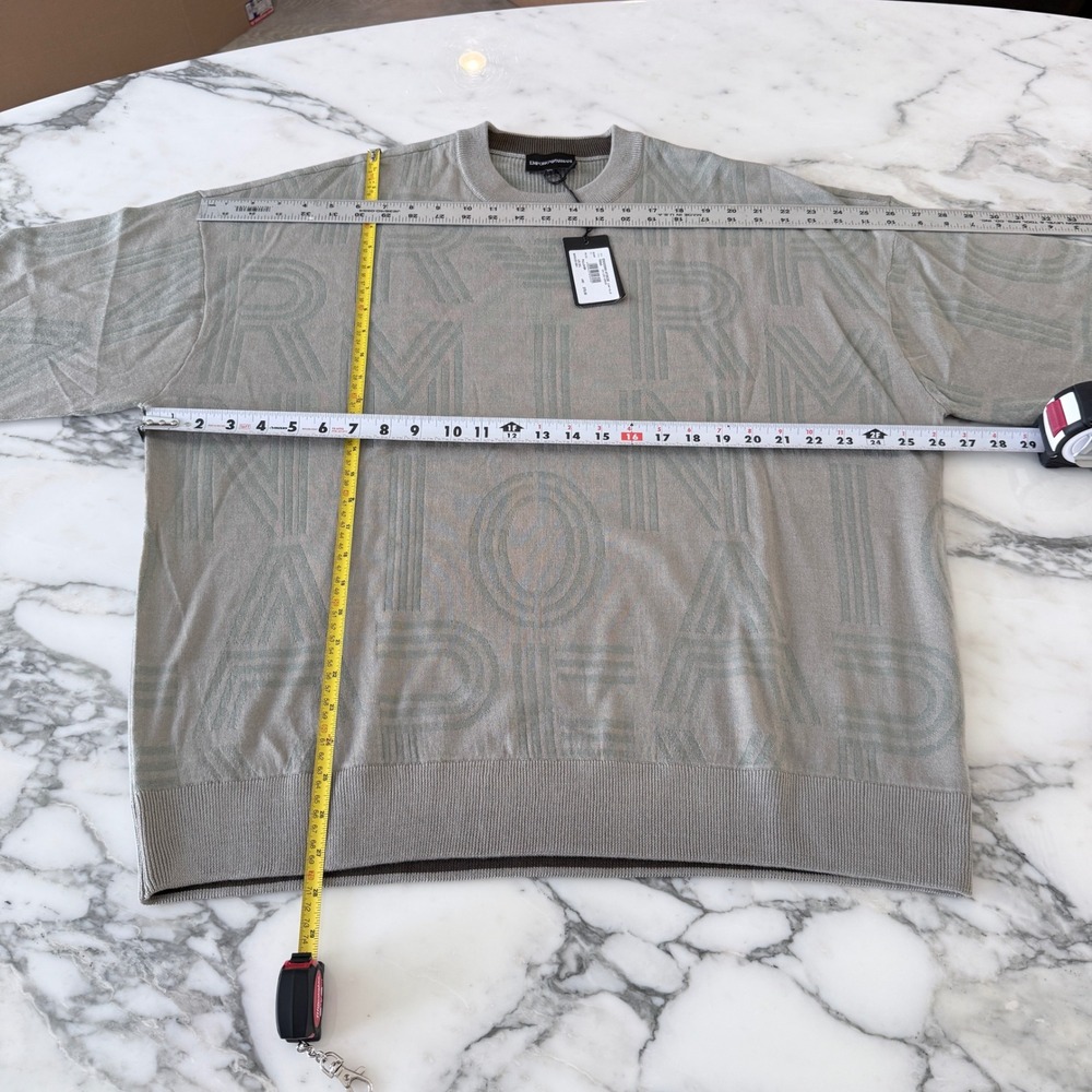 Emporio Armani Mens Gray Logo Jacquard Wool Blend Sweater EMOO5969 XXXL NEW - Picture 5 of 5